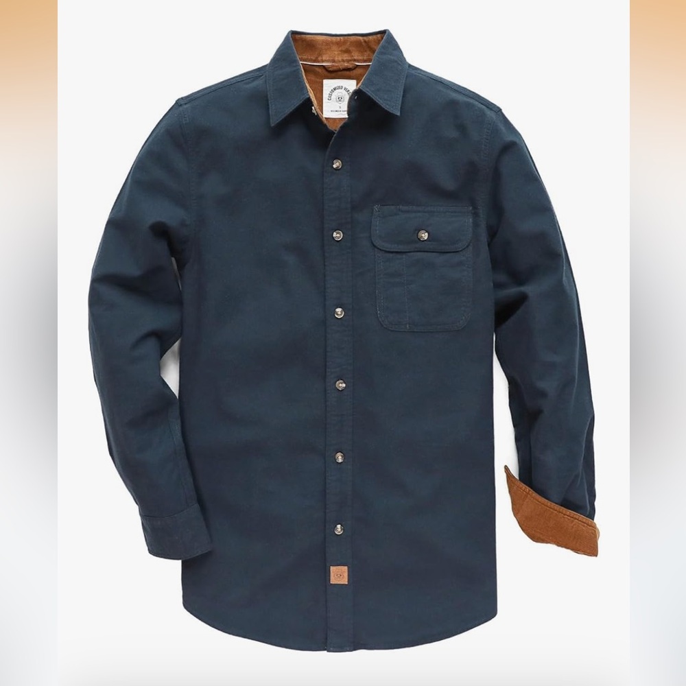 🔥Dubinik® Mens Navy Flannel Long Sleeve Brushed 100% Cotton Shirt Sz S EUC